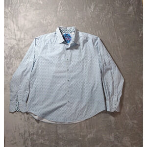 Robert Graham Shirt Men's Sz L Blue White Geometric Flip Cuff Button Long Sleeve